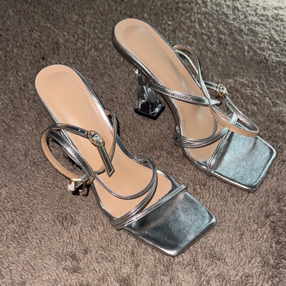 Elegant Silver Strappy Women's Heels